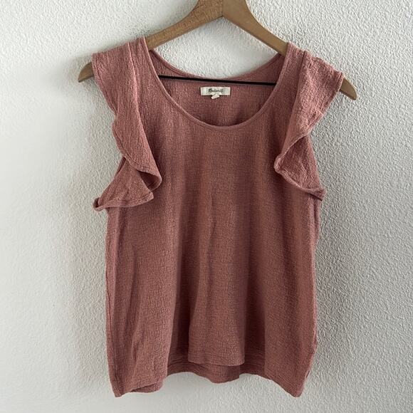Madewell Ruffle-Sleeve Tank Top Pink Textured Small - Picture 1 of 5